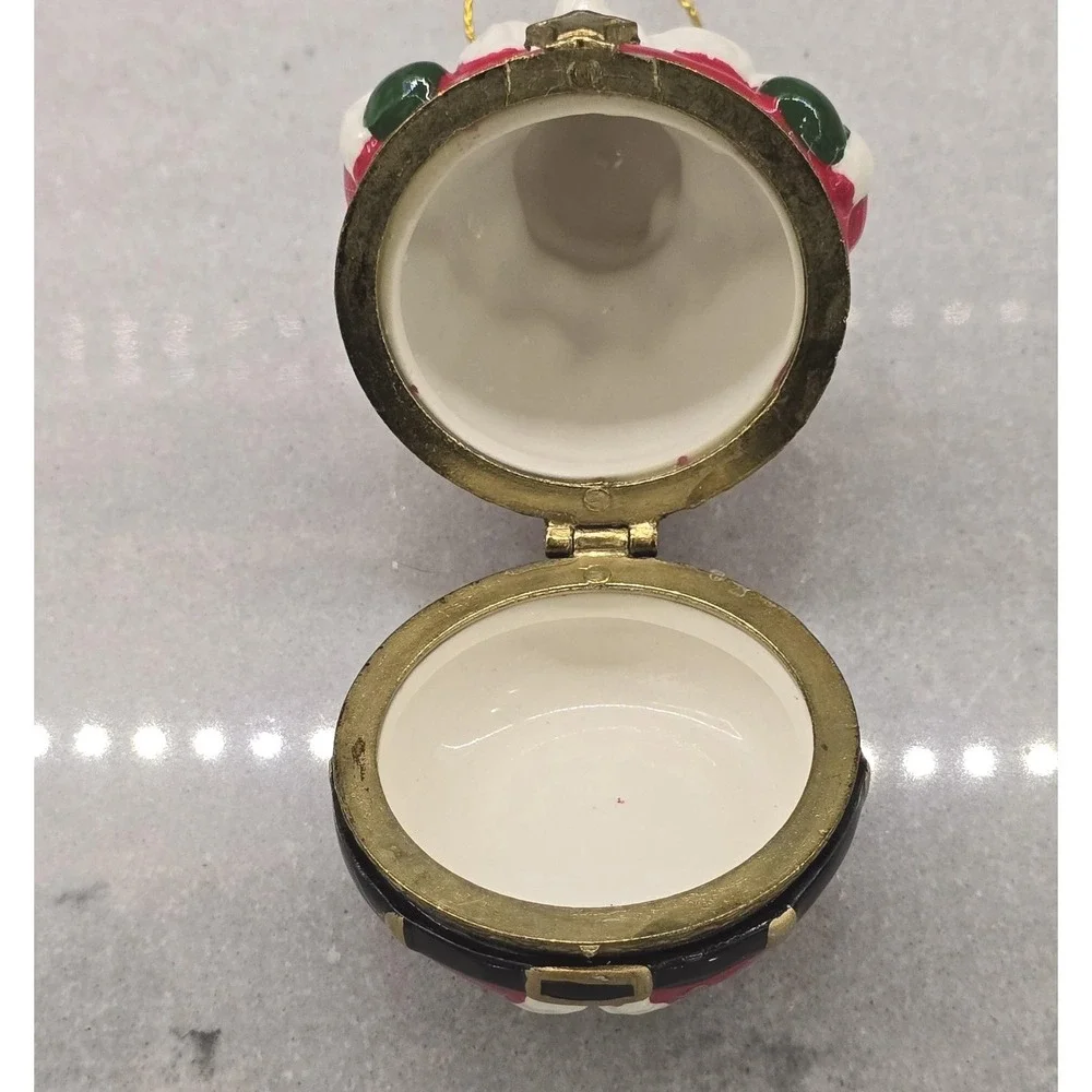 New Porcelain Santa Claus Ornament‎ Hinged Christmas Box 3 Inch Pudgy Santa 3 in